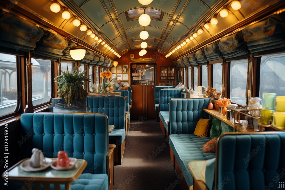 Fototapeta premium Vintage train interior with retro seating