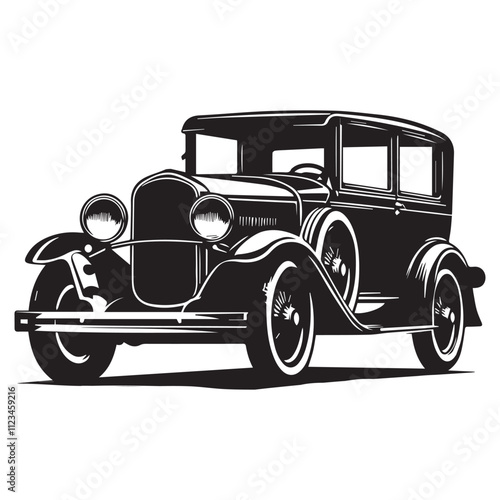 Classic old vintage car automobile silhouette artwork design, ai generated