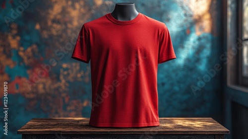 Red Henley 3D Mockup on Mannequin. Generative AI photo