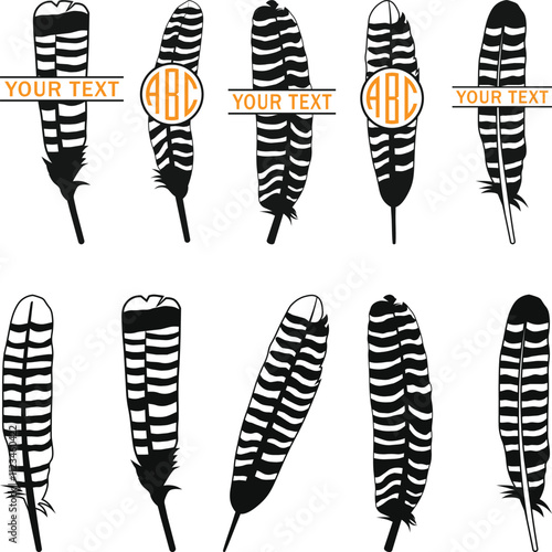Turkey Tail Feather SVG, Turkey Hunting Vector Silhouette, Turkey Feather Illustration on a white background