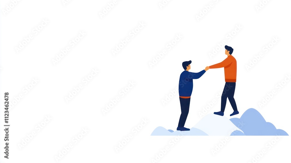 Mountain Summit Success: Friends Helping Each Other Reach the Peak - Illustration Mountain Summit Success: Friends Helping Each Other Reach the Peak - Illustration
