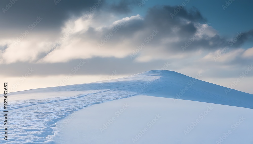 Snow covered hill under a cloudy winter sky Snow covered hill under a cloudy winter sky