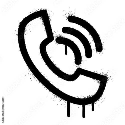 black and white Spray-Painted Graffiti phone icon isolated on white background, vector