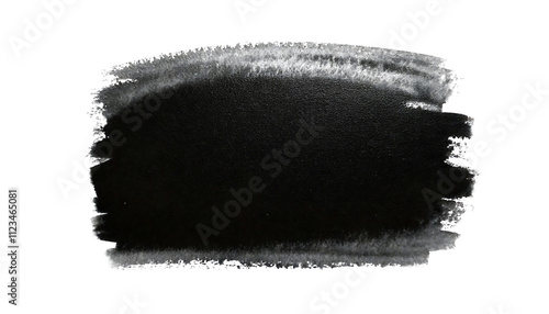 Black watercolor ink paint brush texture in PNG format, organic, uneven strokes and fluid edges, overlays, creative designs.
