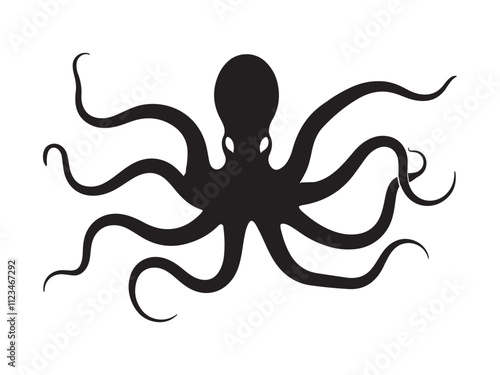  Octopus extending its tentacles silhouette vector art black color design and solid white background 