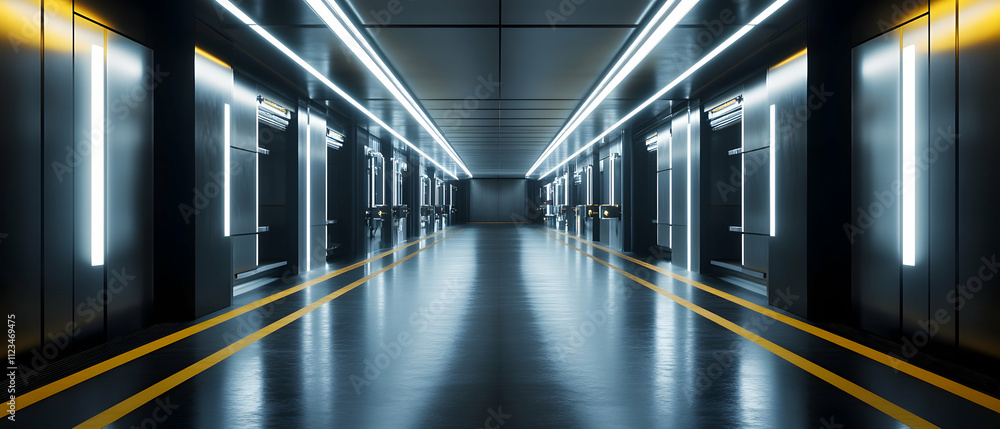 Obraz premium Modern factory interior with high-tech machinery and bright lighting