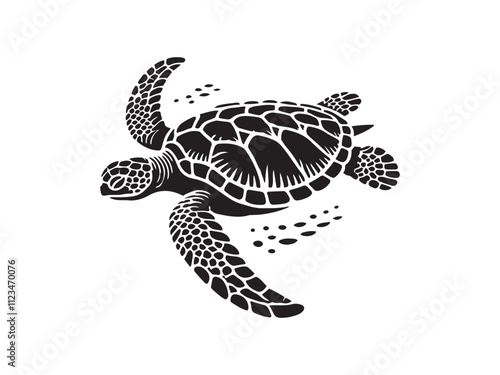  Sea turtle swimming silhouette vector art black color design and solid white background 