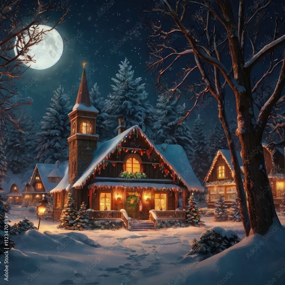 Fototapeta premium Christmas tree and house