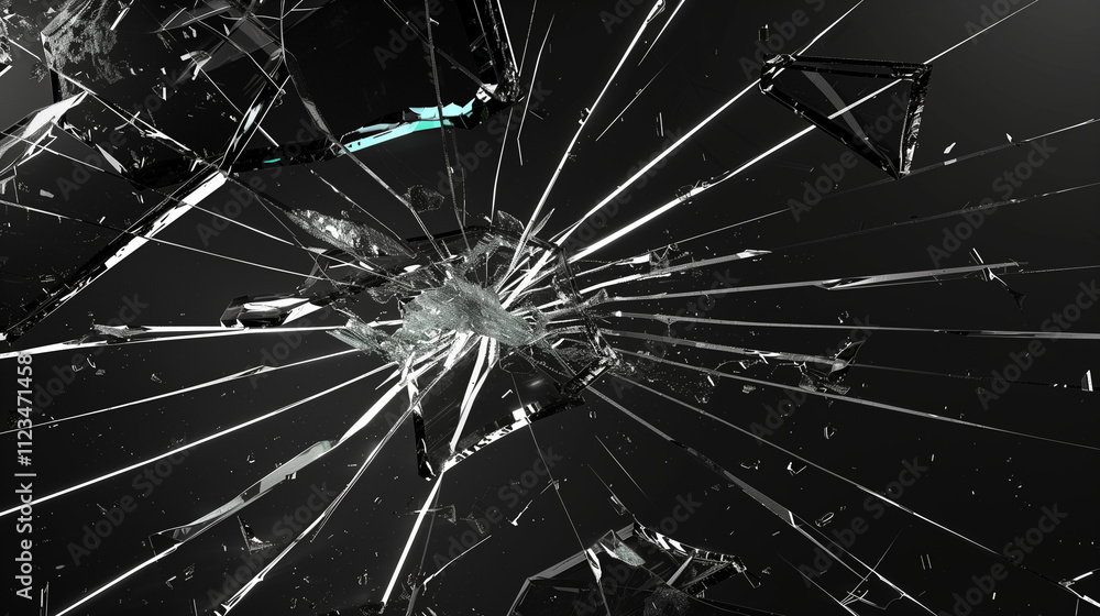 Obraz premium effect of broken glass by the impact of a blow on a window, on pure black background