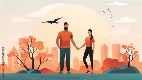 Sporty elderly couple in the park on the sports ground. Beautiful woman and man doing sports exercises. Healthy lifestyle concept