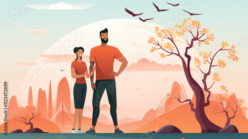 Sporty elderly couple in the park on the sports ground. Beautiful woman and man doing sports exercises. Healthy lifestyle concept