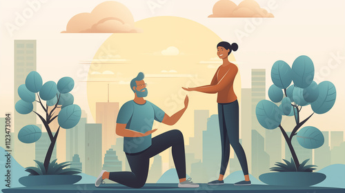 Sporty elderly couple in the park on the sports ground. Beautiful woman and man doing sports exercises. Healthy lifestyle concept