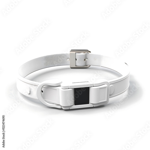 sleek white collar featuring adjustable strap and secure buckle, perfect for pets. This stylish accessory combines functionality with modern design photo