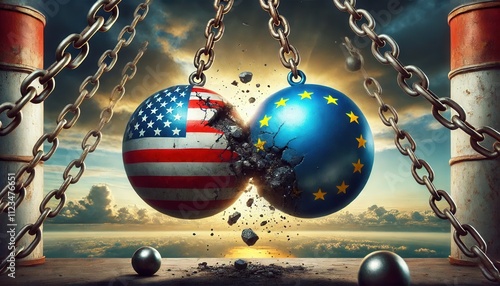 Breaking U.S. and E.U. Flag Wrecking Balls in Chains photo