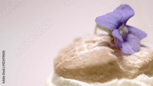 Purple flower decorating a French patisserie, packshot studio commercial