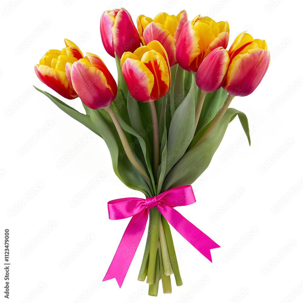 Fototapeta premium Vibrant Bouquet of Tulips: A Springtime Delight. Transparent Background.