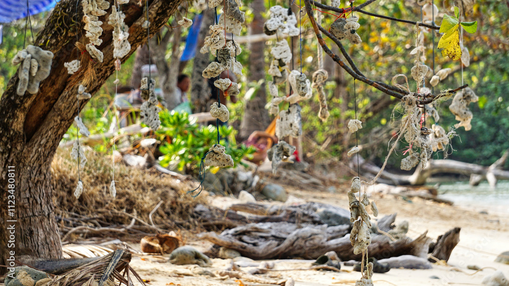 Obraz premium stones hung on the tree like beads,wonderful island