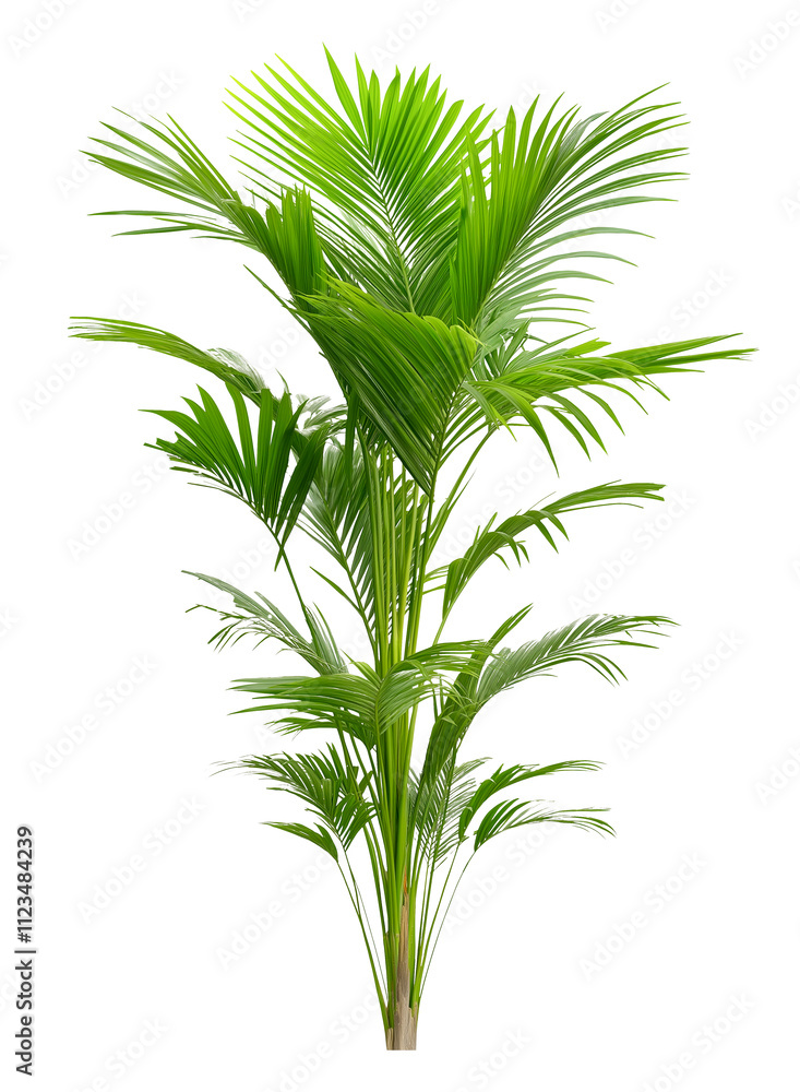 Fototapeta premium palm tree isolated on white, fresh tropical greenery plant with fresh leaves, white transparent background, cutout png