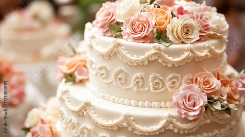 Elegant wedding cake adorned with delicate floral accents, showcasing intricate craftsmanship and the artistry involved in creating memorable celebrations.