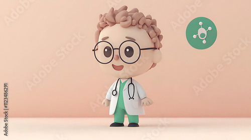 Friendly Doctor Character Cartoon Style 3D Model Soft Environment Front View Healthcare Concept