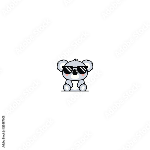 Cute koala with sunglasses cartoon minimal style, vector illustration