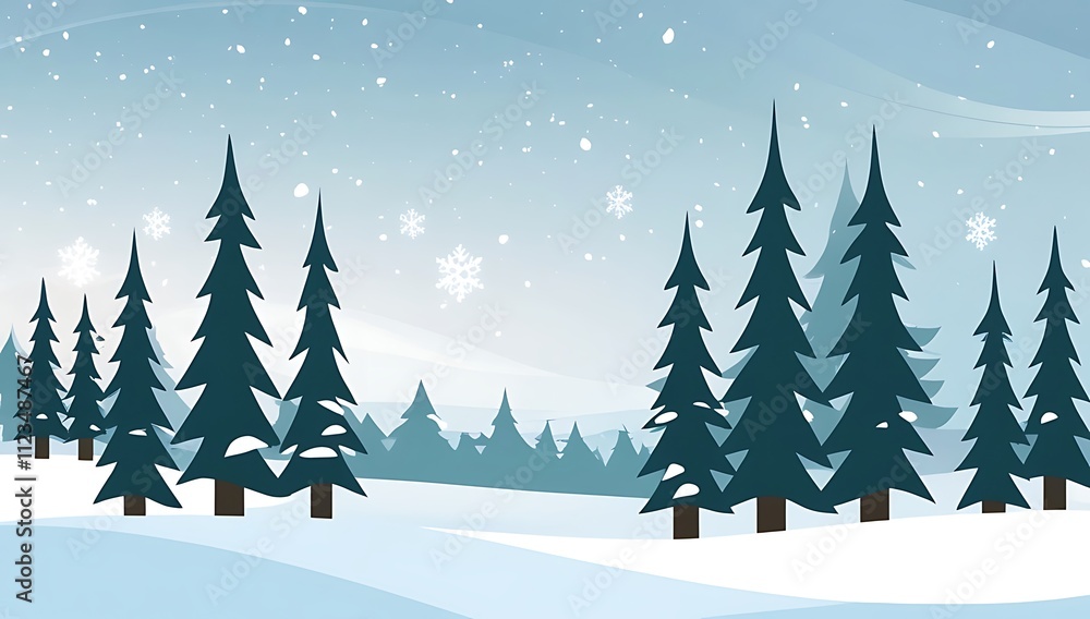 Fototapeta premium A Winter Wonderland Scene With Snowy Pine Trees