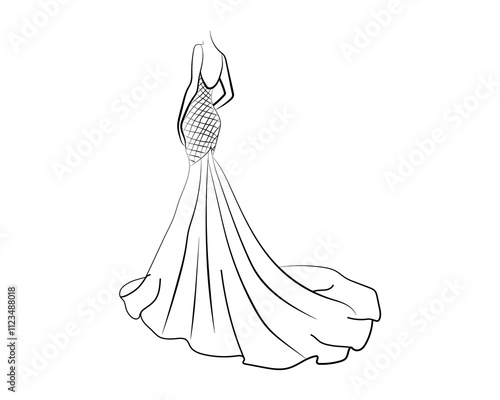 Stylish Party Long Gown Vector Art