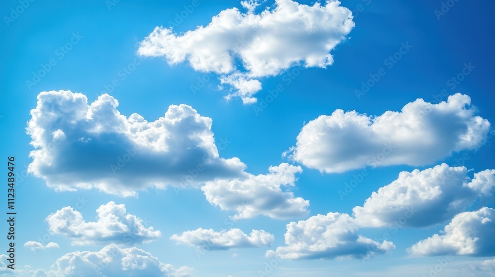 Fototapeta premium Fluffy White Clouds Against a Vibrant Blue Sky