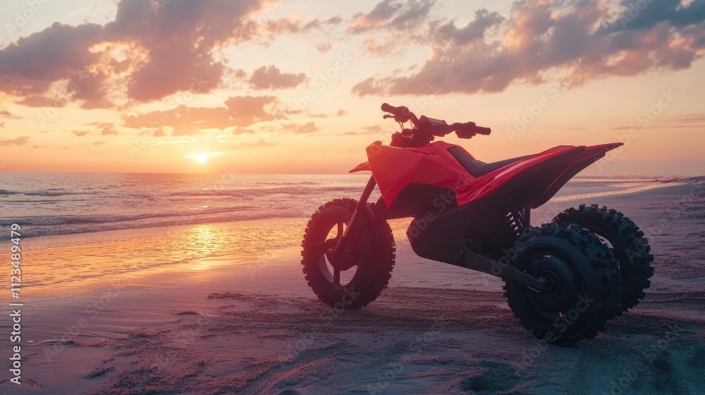 Fototapeta premium Futuristic ATV on a Beach at Sunset