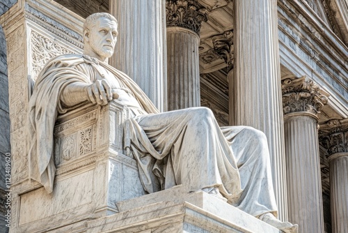 Cicero: The Preeminent Orator of Ancient Rome. Marble Sculpture at the Palace of Justice against a Subtle Grey Backdrop photo