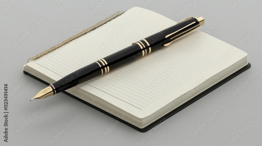 Elegant Fountain Pen Rests on Open Spiral Notebook Elegant Fountain Pen Rests on Open Spiral Notebook