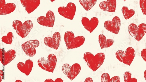 Whimsical red hearts on cream background
