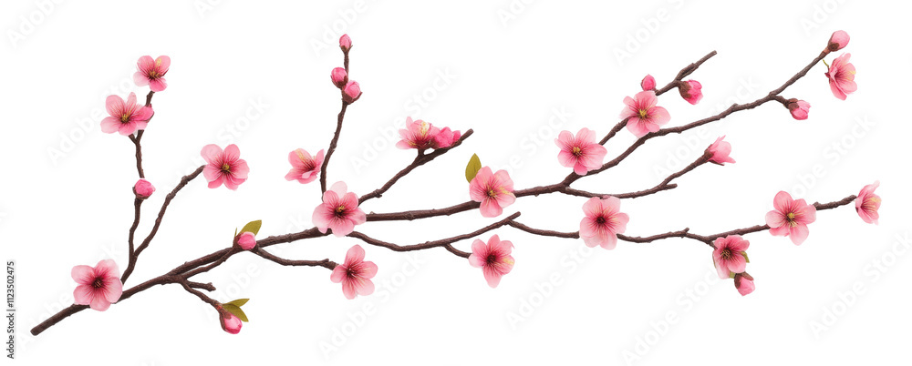 Cherry blossom branch with pink flowers isolated on transparent background, floral elegance concept Cherry blossom branch with pink flowers isolated on transparent background, floral elegance concept