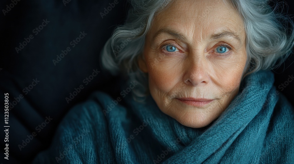 Portrait of a serene elderly woman wrapped in a shawl Portrait of a serene elderly woman wrapped in a shawl