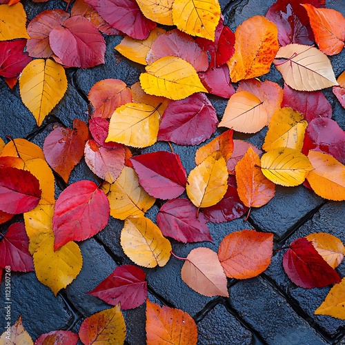 Artistic Depiction of Autumn Leaves Scattered on Wet Ground in Captivating Image