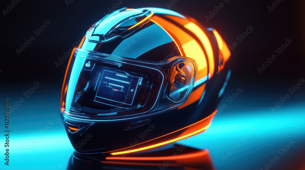 Fototapeta premium Sleek motorcycle helmet with vibrant neon accents