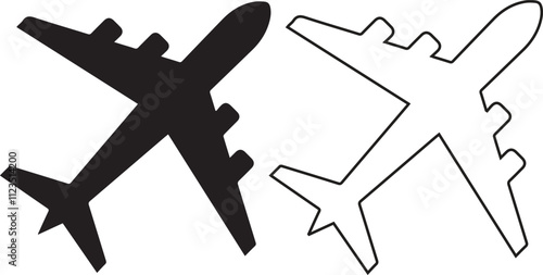 Airplane set vector design. Flight plane icon illustration. Travel, transport concept illustration to use for tourism, summer holiday, business travel, holiday planning design projects.