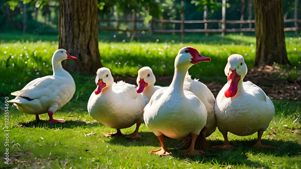 Obraz premium geese in the grass ai generative