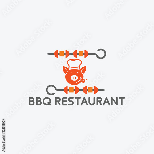 BBQ pork restaurant logo design vector