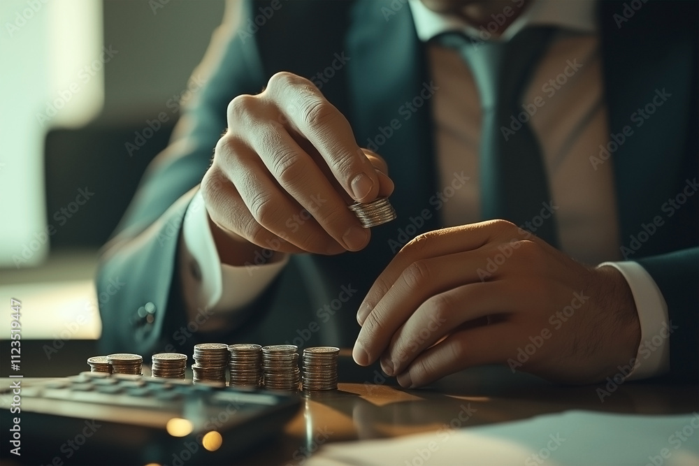 Fototapeta premium business man putting money coins saving growth up to profit interest for concept investment mutual fund finance and business