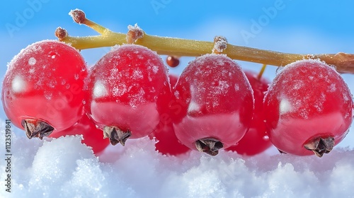 Frosty Red Currants Resting On Winter Snow photo