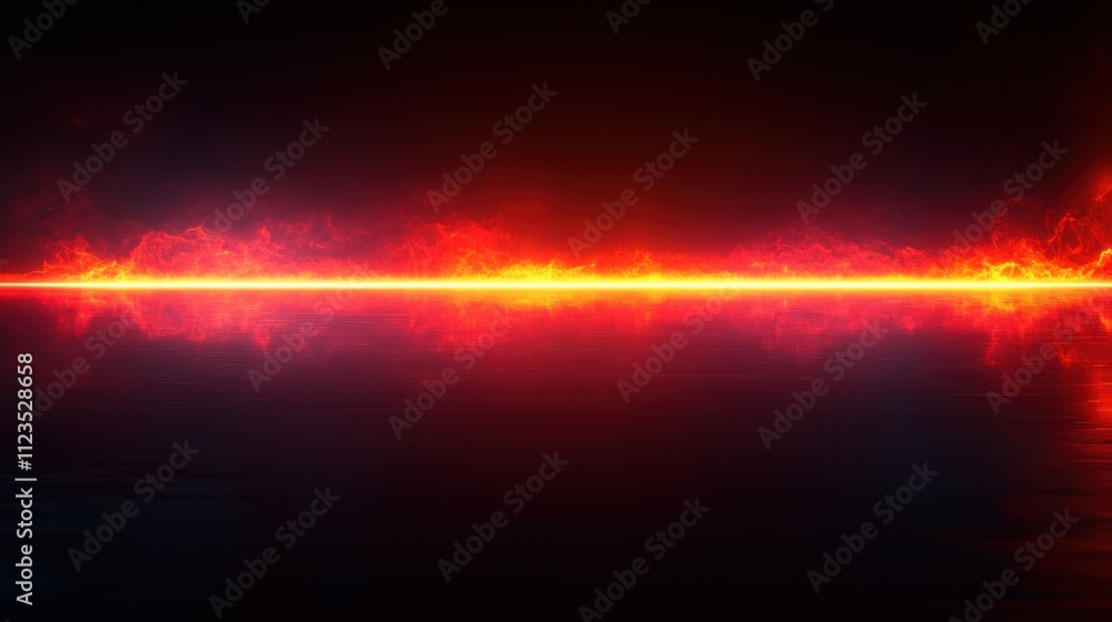 Fototapeta premium Abstract glowing fire line over reflective dark surface background