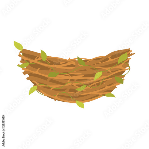 Birds nest with foliage. Branches and leaves collected together for laying eggs and hatching chicks with nature vector design