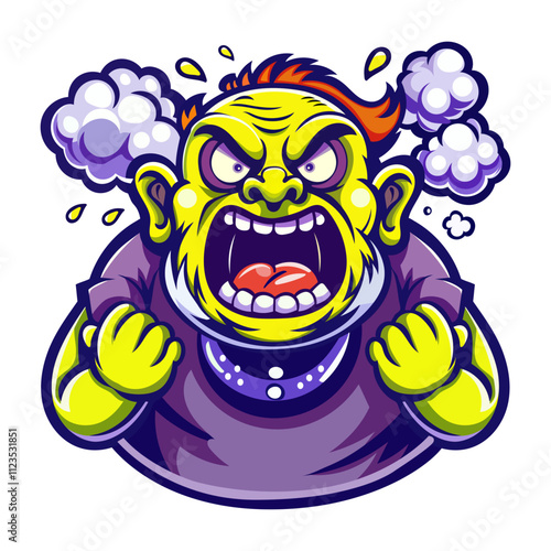 A flat sticker of furious man shouting with anger 