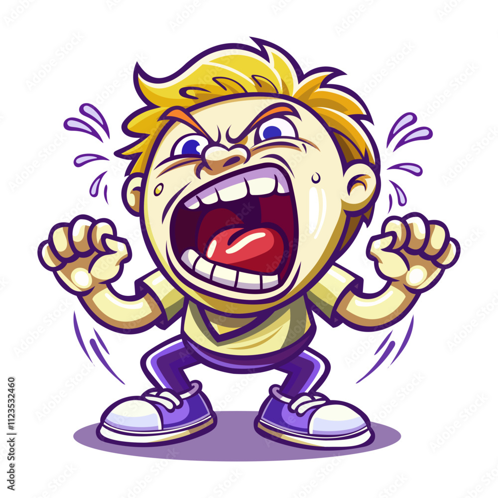 Fototapeta premium A flat style sticker of a screaming boy 