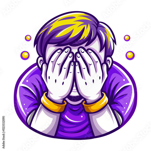 A flat sticker of a character hiding his face due to embarrassment 