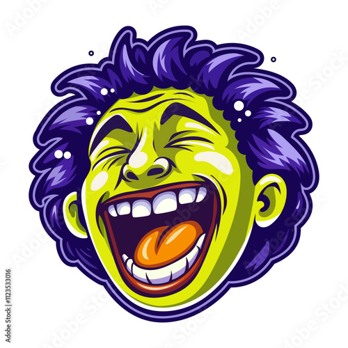 A flat sticker of a laughing face 