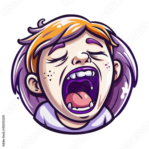 Bored character yawning, flat style sticker 