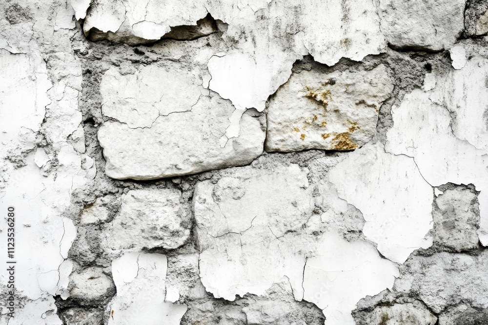 Obraz premium Whitewashed Stone Wall with Peeling Paint and Cracks