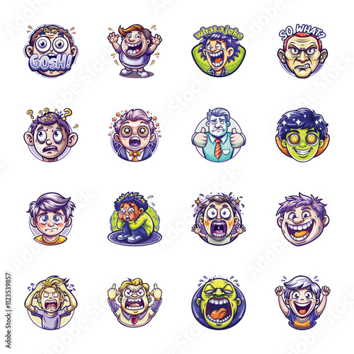 Collection of Flat Style Cartoon Reaction Stickers  